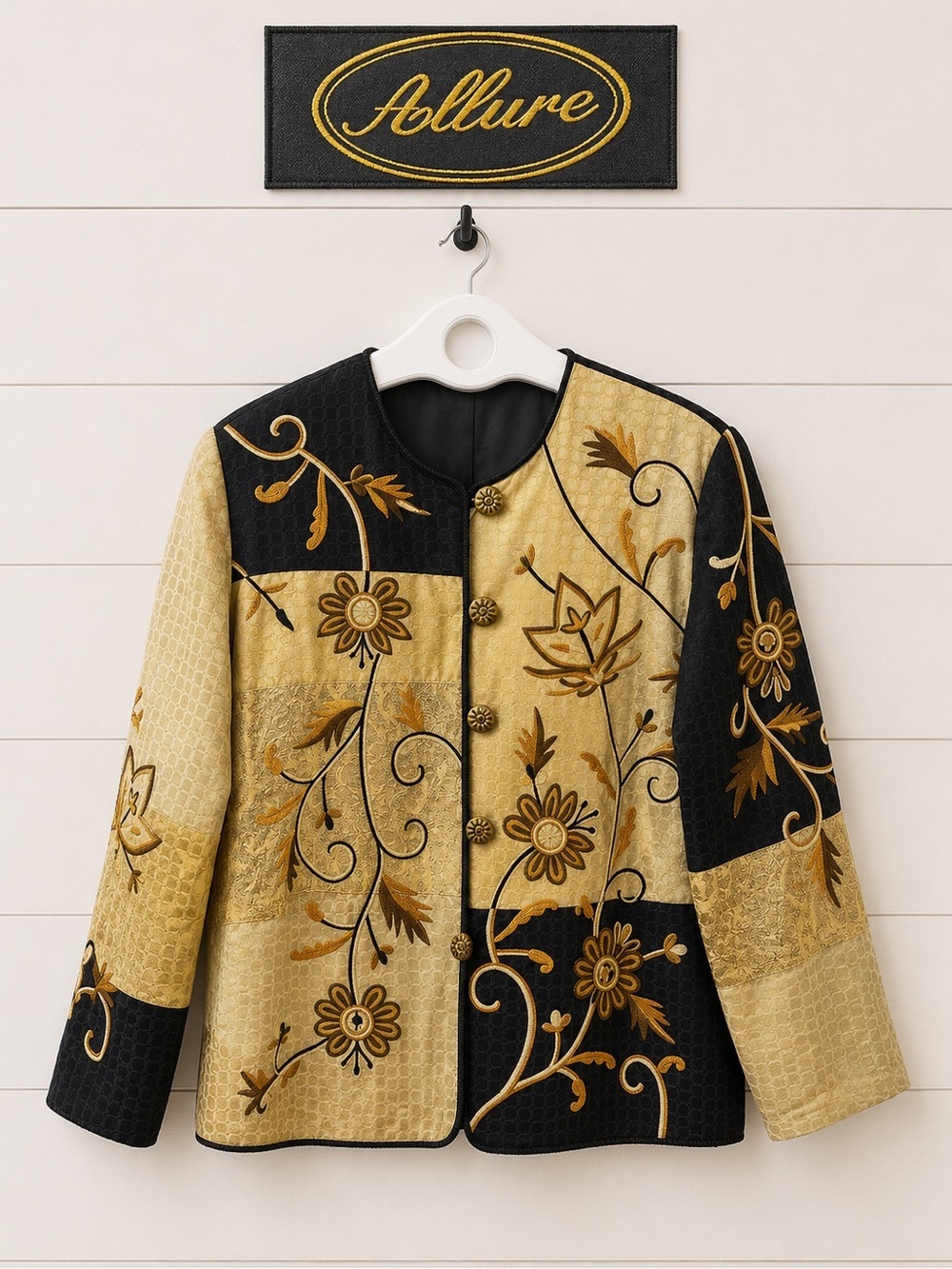 ALLURE Black & Gold Embroidered Jacket Size XL